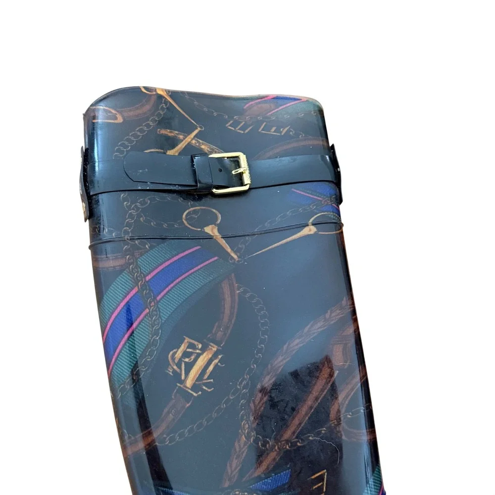 Lauren Ralph Lauren Rossalyn II Equestrian Print Rain Boots Black Multi Size 8